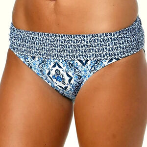 Jantzen Women Blue & White SUNSET CERAMIC FOLDOVER HIPSTER bikini bottom size 16